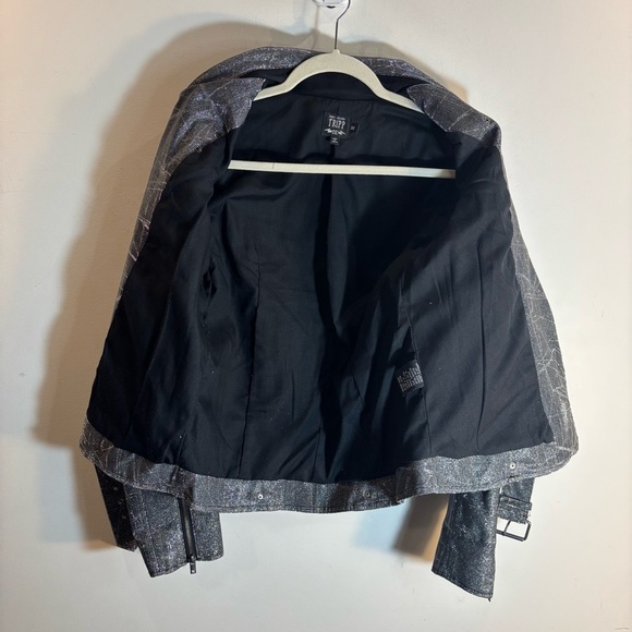 TRIPP NYC Sz M Silver Glitter Metallic Biker Moto Style Jacket Zipper Closure - Picture 10 of 15